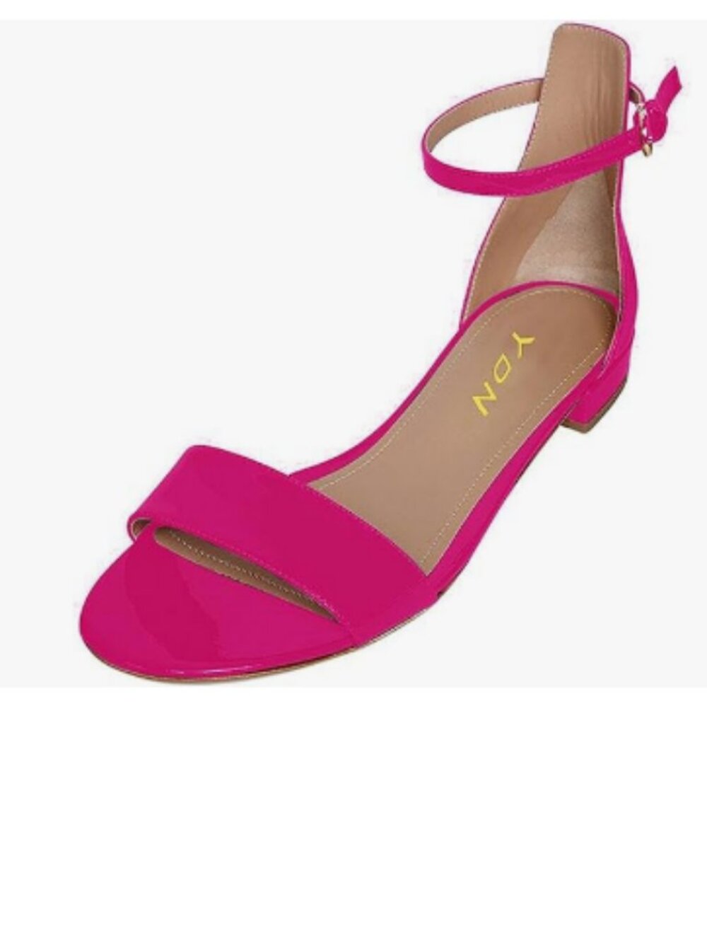 YDN Rose Pink Block Low Heel Sandals Open Toe Ankle Strap Patent Shoes